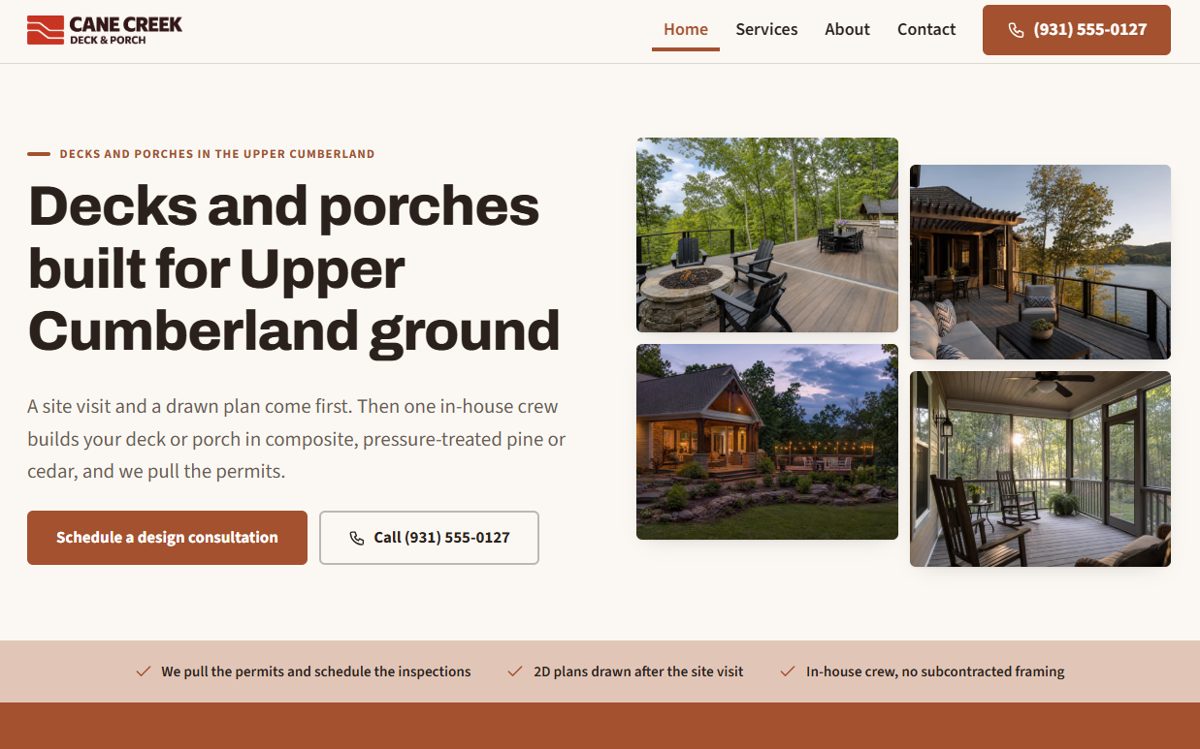 Preview of the Cane Creek Deck & Porch sample site