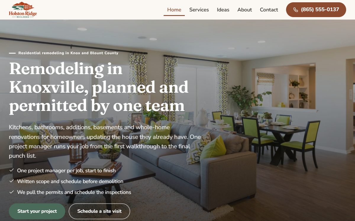 Preview of the Holston Ridge Builders sample site