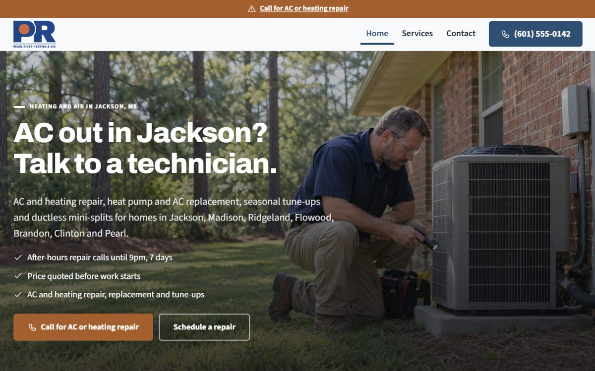 Preview of the Pearl River Heating & Air sample site